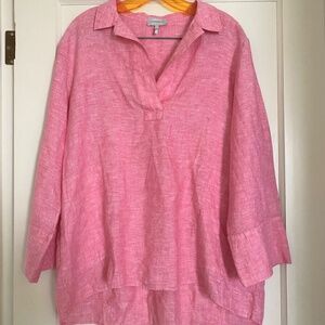 Hinson Wu 1X XL Salina Luxe Linen RED PINK 3/4 Sleeve Pockets Tunic Top NWOT